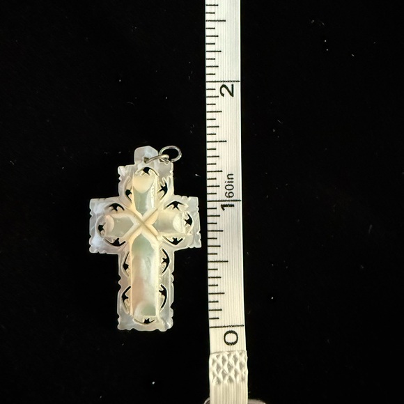 VINTAGE MOTHER OF PEARL CROSS CRUCIFIX JESUS CHRIST PENDANT BETHLEHEM - Picture 4 of 4